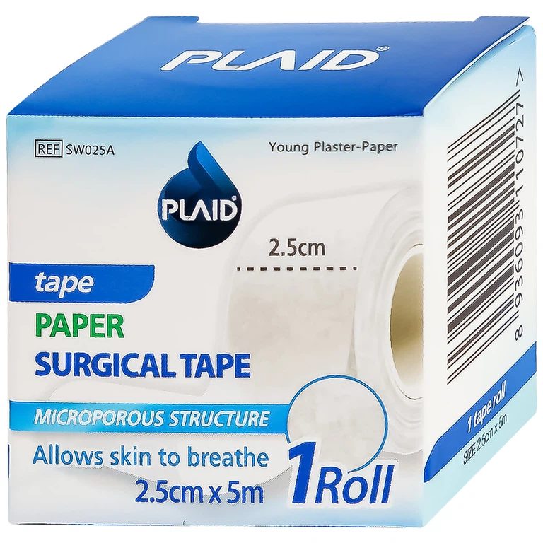 Băng keo cuộn giấy Young Plaster-Paper 2.5cm x 5m Young Chemical cố định ống truyền dẫn, dán lên gạc cố định vết thương (1 cuộn)