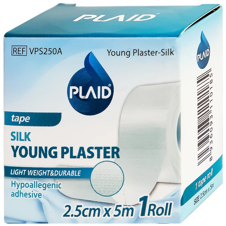 Băng keo cuộn lụa Young Plaster-Silk 2.5cm x 5m Young Chemical cố định ống truyền dẫn, dán lên gạc cố định vết thương (1 cuộn)