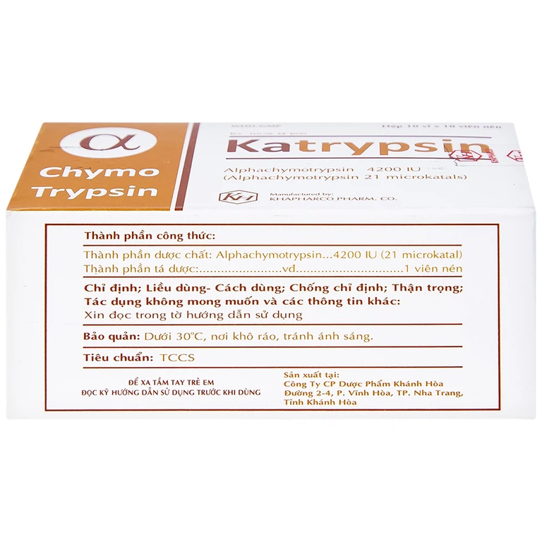 Viên nén Katrypsin 4200IU Khapharco điều trị phù nề sau chấn thương, phẫu thuật, bỏng (10 vỉ x 10 viên)