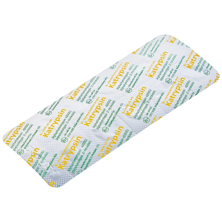 Viên nén Katrypsin 4200IU Khapharco điều trị phù nề sau chấn thương, phẫu thuật, bỏng (10 vỉ x 10 viên)