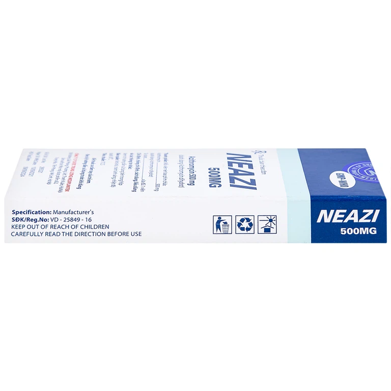 Viên nén Neazi 500mg Mediplantex điều trị viêm xoang cấp, viêm họng, amidan (1 vỉ x 3 viên)