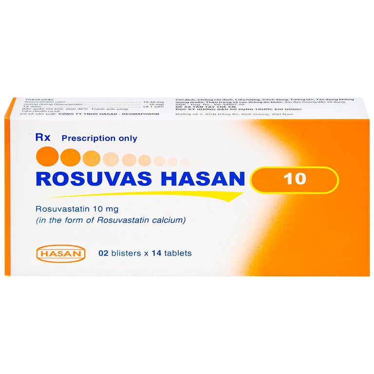 Thuốc Rosuvas Hasan 10 điều trị tăng cholesterol máu (2 vỉ x 14 viên)