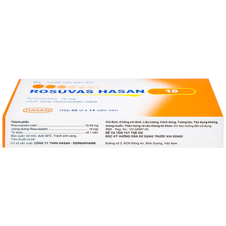 Thuốc Rosuvas Hasan 10 điều trị tăng cholesterol máu (2 vỉ x 14 viên)