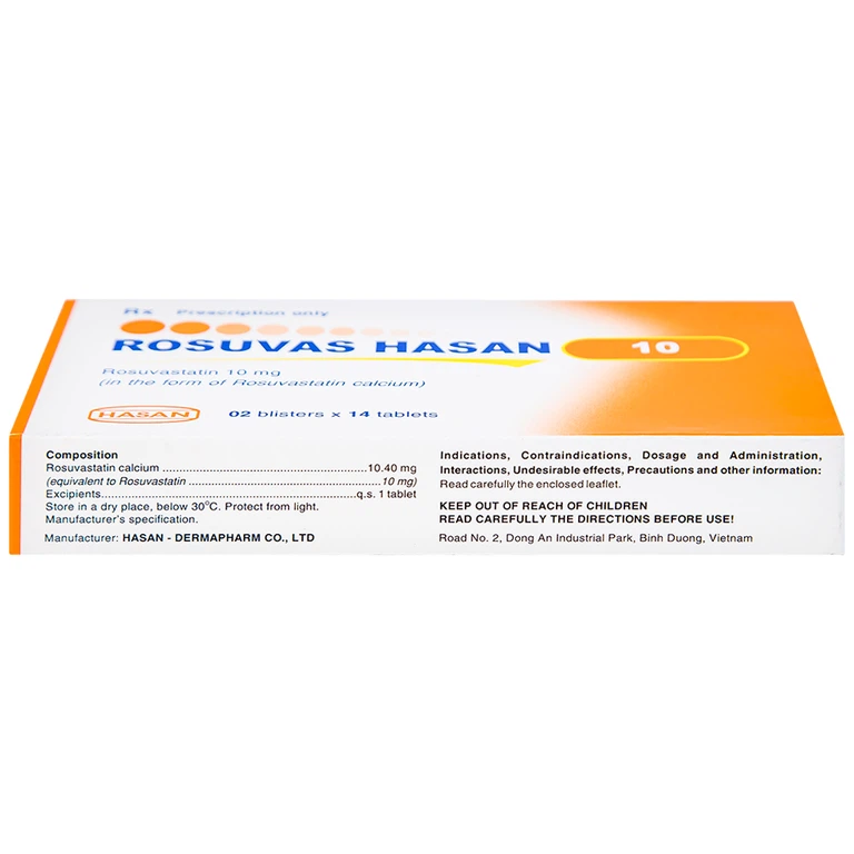 Thuốc Rosuvas Hasan 10 điều trị tăng cholesterol máu (2 vỉ x 14 viên)