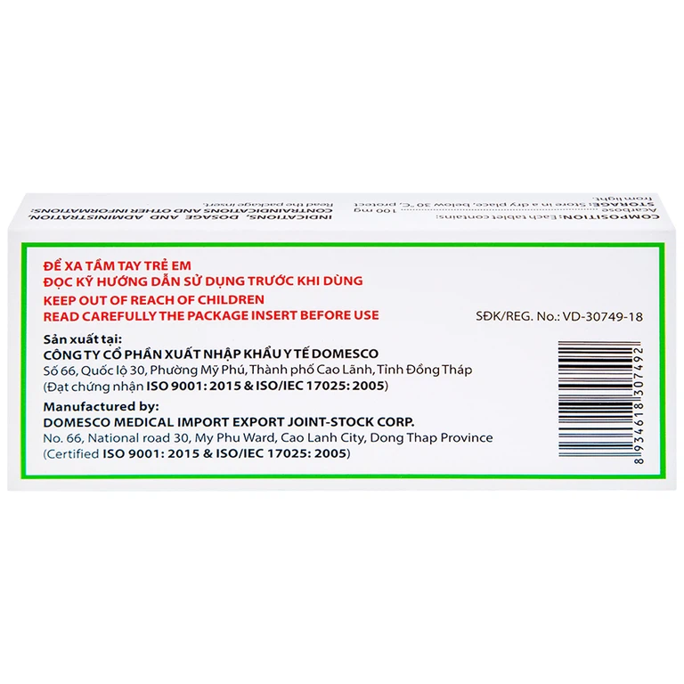 Thuốc Dorobay 100mg Domesco điều trị đái tháo đường típ 2 (3 vỉ x 10 viên)