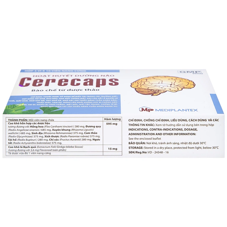 Hoạt huyết dưỡng não Cerecaps Mediplantex điều trị suy giảm trí nhớ, đau đầu (3 vỉ x 10 viên)