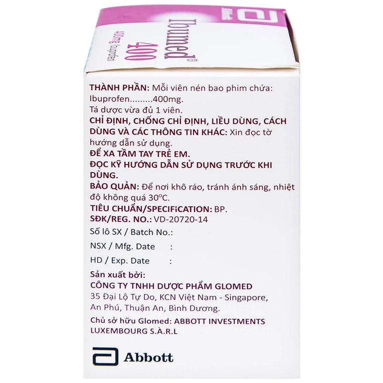 Thuốc Ibumed 400 Glomed giảm đau do cảm cúm, cảm lạnh, viêm khớp dạng thấp (10 vỉ x 10 viên)