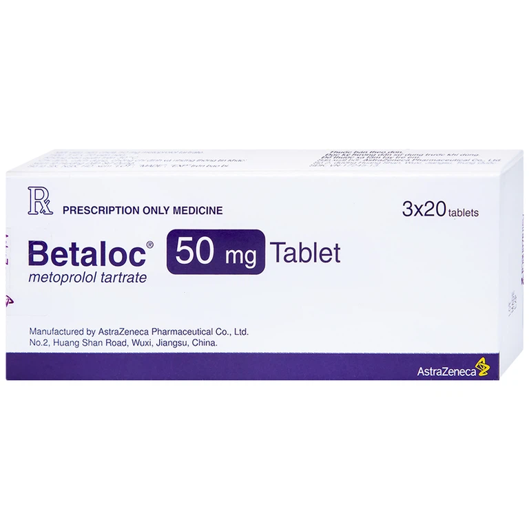 Thuốc Betaloc 50mg AstraZeneca điều trị tăng huyết áp, dự phòng đau thắt ngực (3 vỉ x 20 viên) 