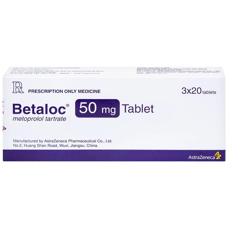 Thuốc Betaloc 50mg AstraZeneca điều trị tăng huyết áp, dự phòng đau thắt ngực (3 vỉ x 20 viên) 