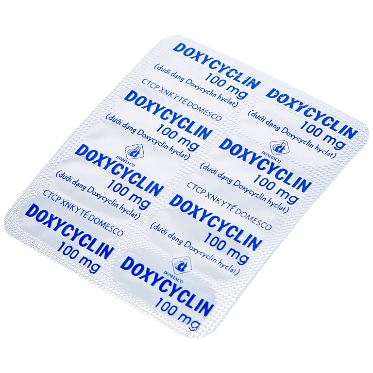 Thuốc Doxycyclin 100mg Domesco điều trị nhiễm khuẩn (10 vỉ x 10 viên)
