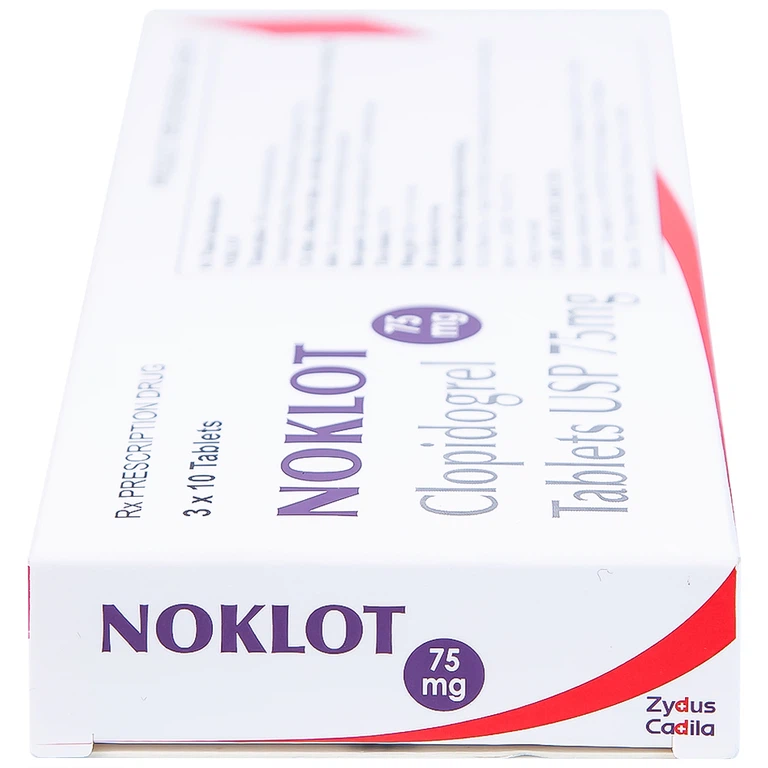 Viên nén Noklot 75mg Cadila phòng ngừa tai biến xơ vữa động mạch (3 vỉ x 10 viên)