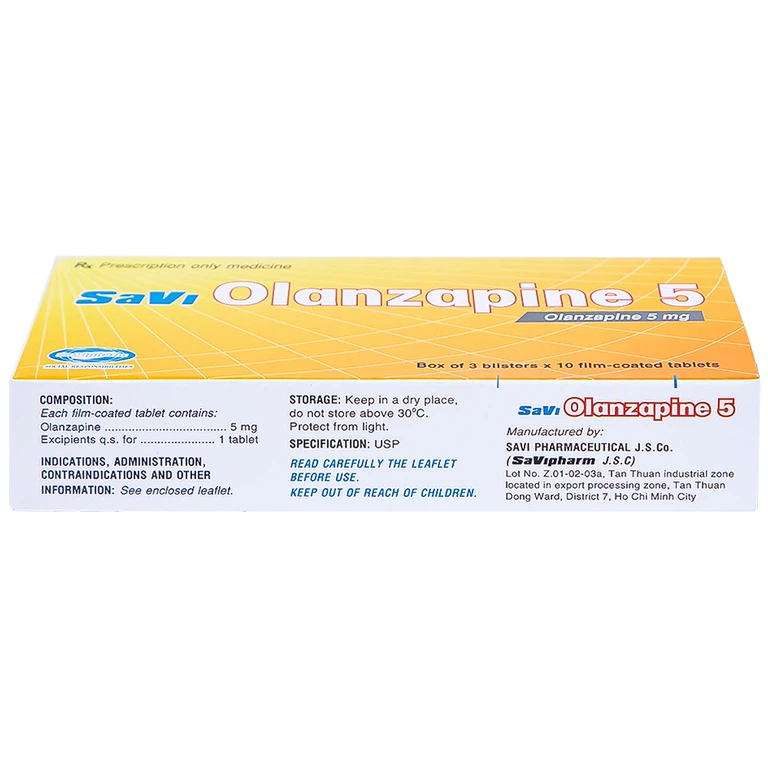 Thuốc Savi Olanzapine 5 điều trị bệnh tâm thần phân liệt (3 vỉ x 10 viên) 
