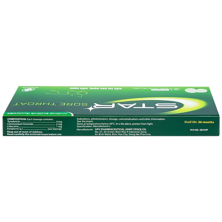 Viên ngậm Star Sore Throat OPV không đường điều trị đau họng, viêm họng (2 vỉ x 12 viên)