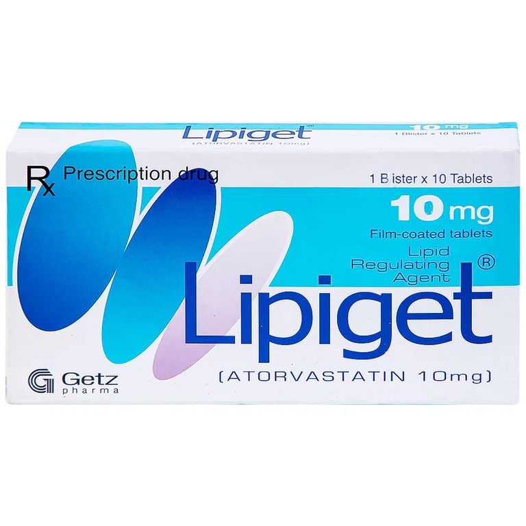 Viên nén Lipiget 10mg Getz hỗ trợ chế độ ăn kiêng trong giảm cholesterol toàn phần (1 vỉ x 10 viên)