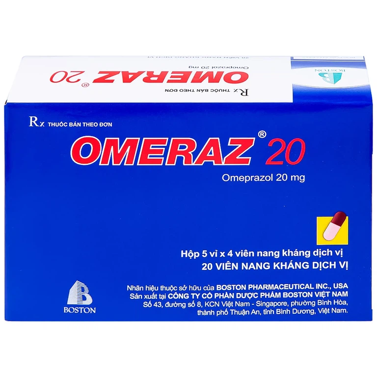 Viên nang Omeraz 20 Boston điều trị và dự phòng tái phát loét dạ dày, tá tràng (5 vỉ x 4 viên) 