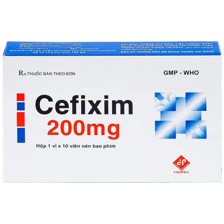 Thuốc Cefixim 200mg Vidipha điều trị nhiễm khuẩn (1 vỉ x 10 viên)