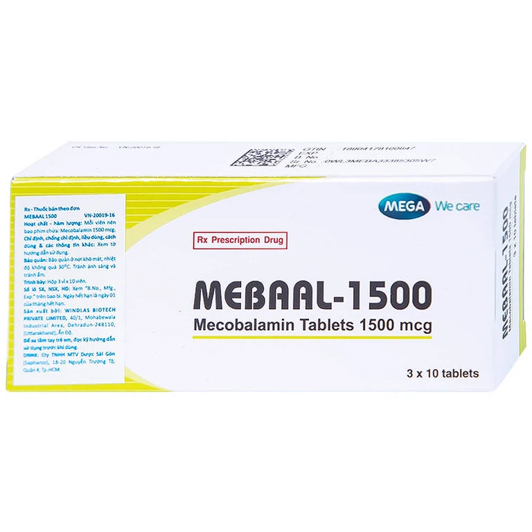 Viên nén Mebaal-1500 MEGA We Care điều trị các bệnh lý thần kinh ngoại biên (3 vỉ x 10 viên) 