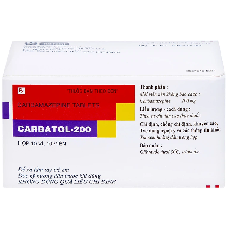 Thuốc Carbatol 200 Torrent điều trị bệnh động kinh cục bộ (10 vỉ x 10 viên)
