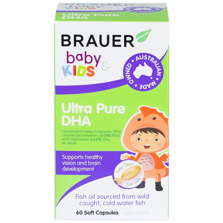 Viên uống Brauer Baby & Kids Ultra Pure DHA hỗ trợ phát triển não bộ, sức khỏe cho mắt (60 viên)