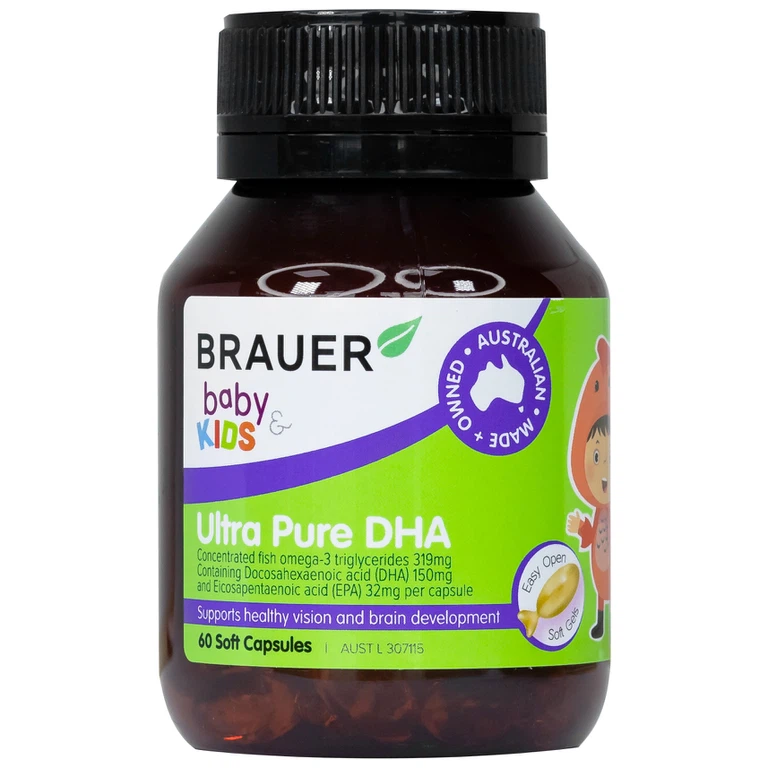 Viên uống Brauer Baby & Kids Ultra Pure DHA hỗ trợ phát triển não bộ, sức khỏe cho mắt (60 viên)