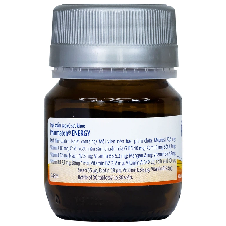 Viên uống Pharmaton Energy hỗn hợp vitamin và khoáng chất giúp tỉnh táo, hỗ trợ giảm mệt mỏi (30 viên)