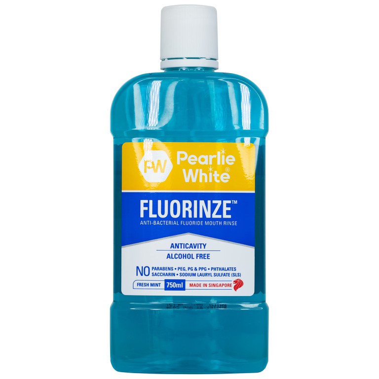 Nước súc miệng Pearlie White Fluorinze Anti-bacterial Fluoride 750ml chống lại vi khuẩn gây mảng bám sâu răng