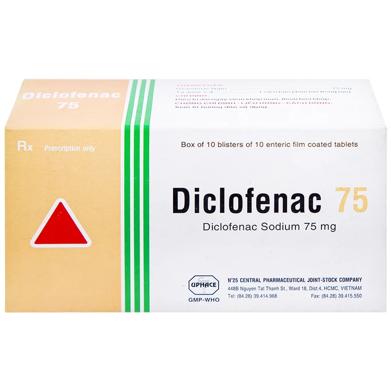 Thuốc Diclofenac 75 Uphace điều trị dài ngày viêm khớp mạn, thoái hóa khớp (10 vỉ x 10 viên)