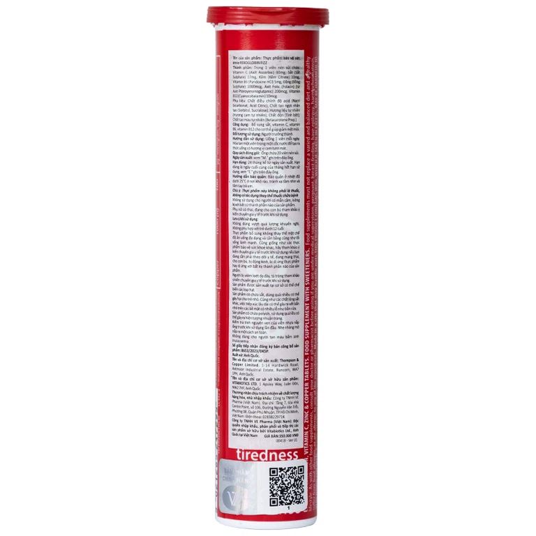 Viên uống Vitabiotics Feroglobin Fizz giúp cơ thể tăng tạo máu, tăng năng lượng, giảm mệt mỏi (20 viên)