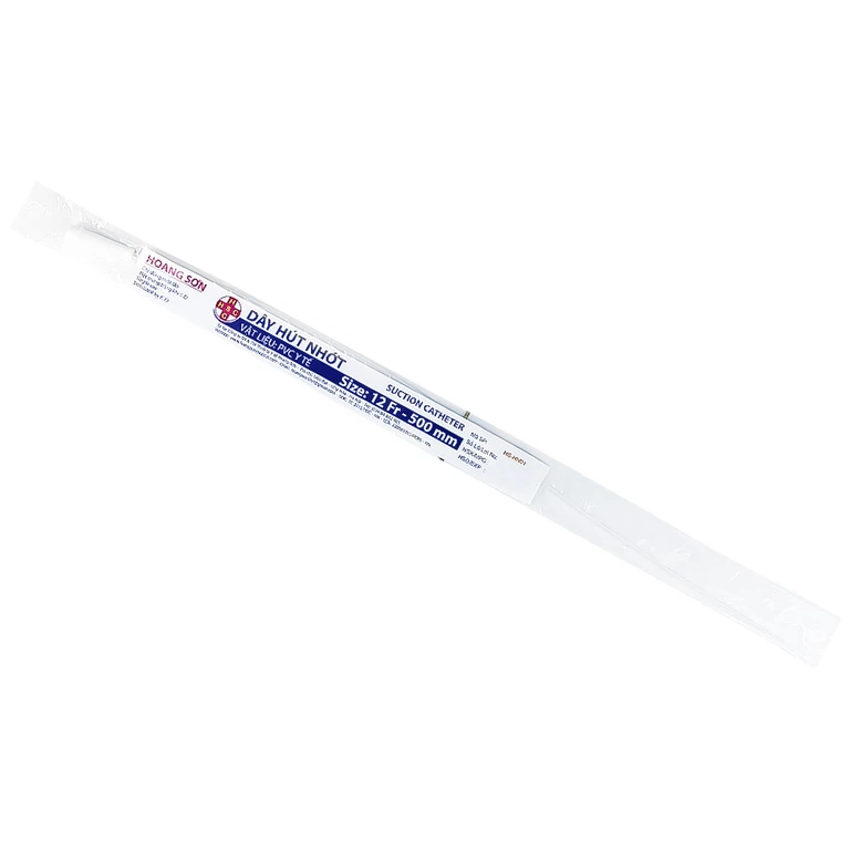 Dây hút nhớt Hoàng Sơn size 12 fr dùng để hút dịch đờm trong khoang mũi, miệng, họng (500 mm)