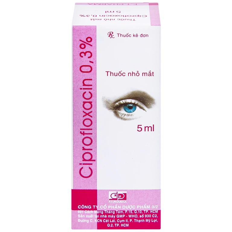 Thuốc nhỏ mắt Ciprofloxacin 0.3% Dược 3-2 điều trị loét giác mạc (5ml)