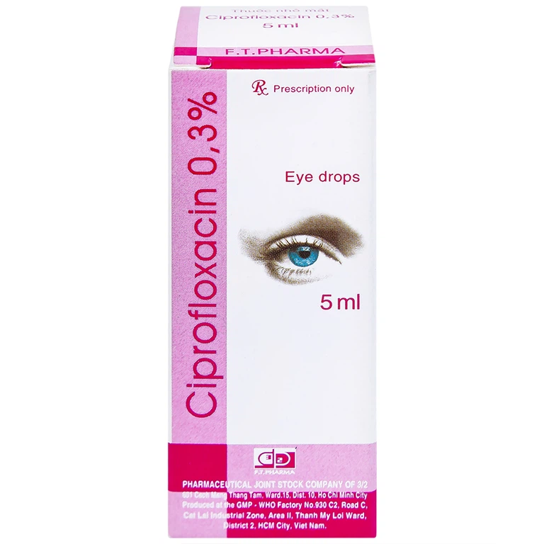 Thuốc nhỏ mắt Ciprofloxacin 0.3% Dược 3-2 điều trị loét giác mạc (5ml)