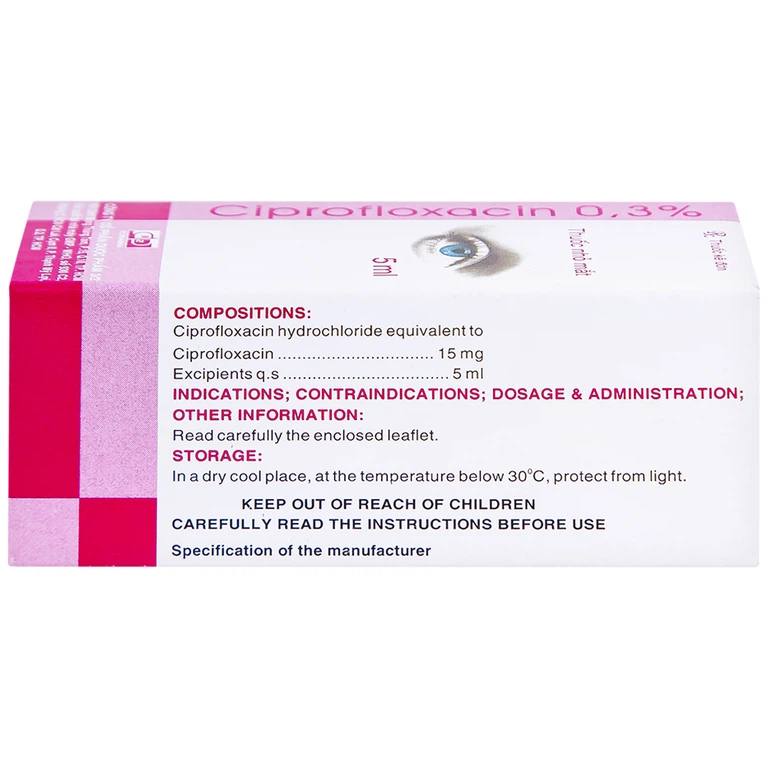 Thuốc nhỏ mắt Ciprofloxacin 0.3% Dược 3-2 điều trị loét giác mạc (5ml)