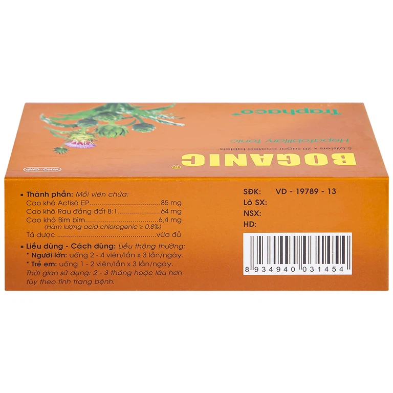 Thuốc Boganic Traphaco bổ gan, hỗ trợ điều trị suy giảm chức năng gan (5 vỉ x 20 viên)