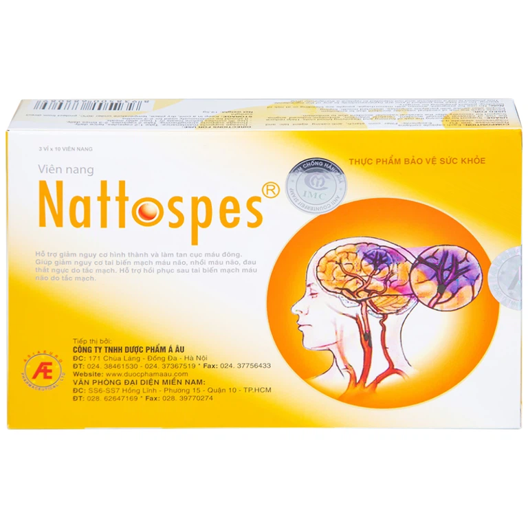 Viên uống Nattospes Á Âu hỗ trợ giảm nguy cơ hình thành và làm tan cục máu đông (3 vỉ x 10 viên)
