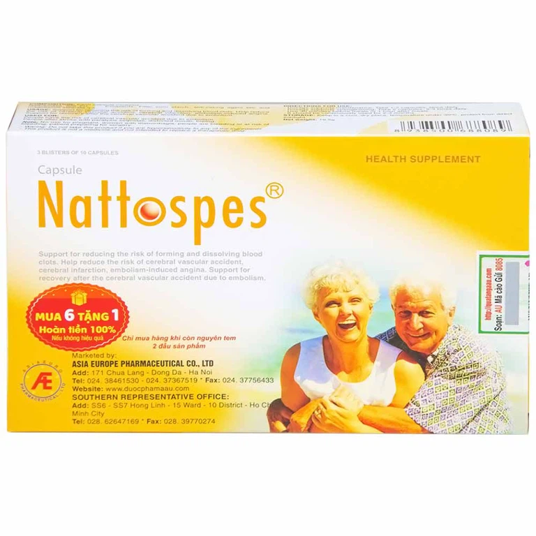 Viên uống Nattospes Á Âu hỗ trợ giảm nguy cơ hình thành và làm tan cục máu đông (3 vỉ x 10 viên)