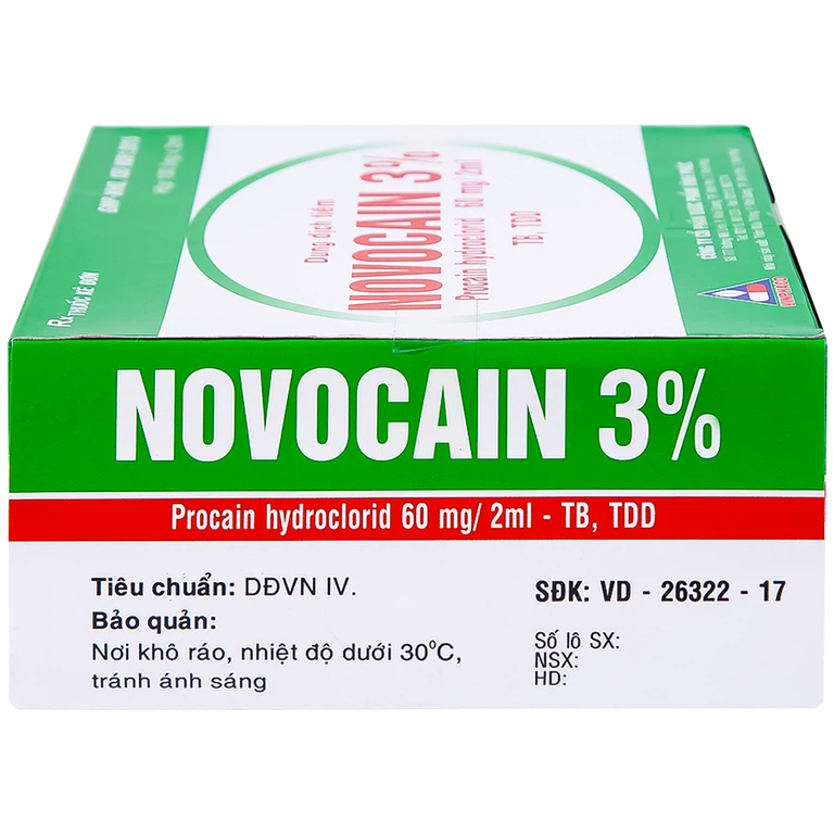 Dung dịch tiêm Novocain 3% Vinphaco gây tê tiêm thấm, gây tê vùng, gây tê tủy sống (100 ống x 2ml) 