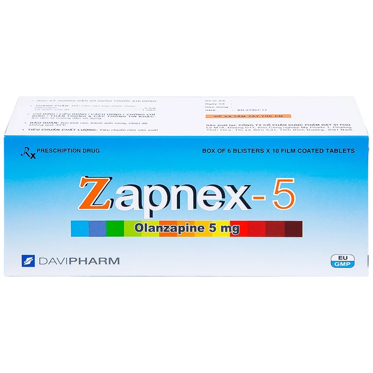 Thuốc Zapnex-5 DaviPharm điều trị tâm thần phân liệt (6 vỉ x 10 viên) 