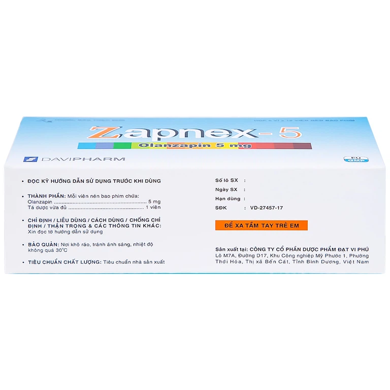 Thuốc Zapnex-5 DaviPharm điều trị tâm thần phân liệt (6 vỉ x 10 viên) 