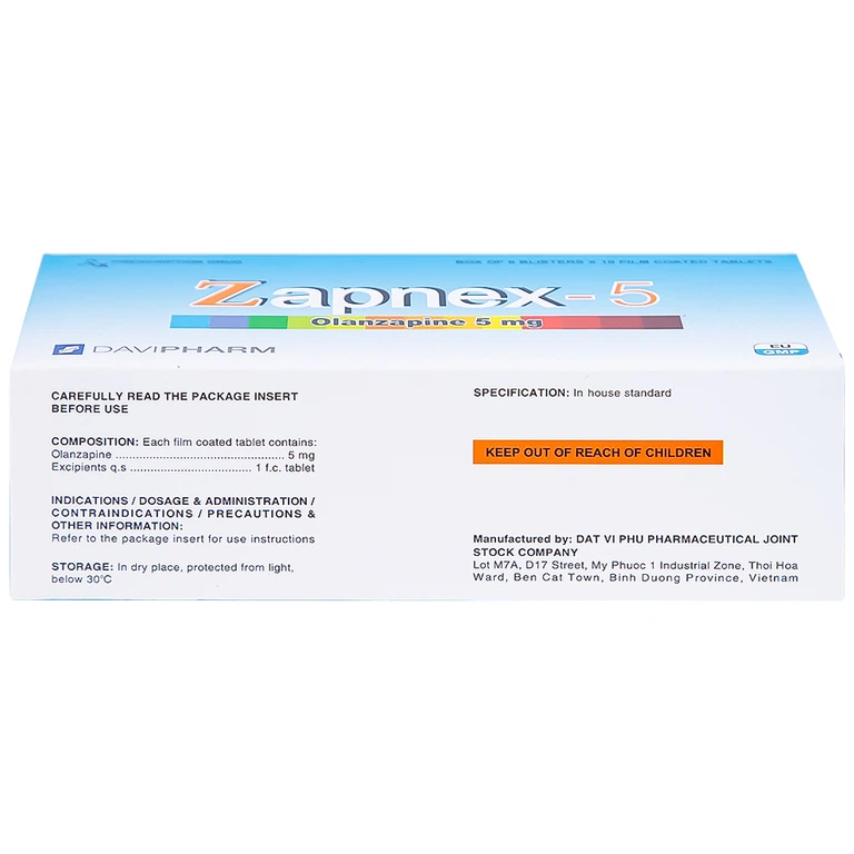 Thuốc Zapnex-5 DaviPharm điều trị tâm thần phân liệt (6 vỉ x 10 viên) 