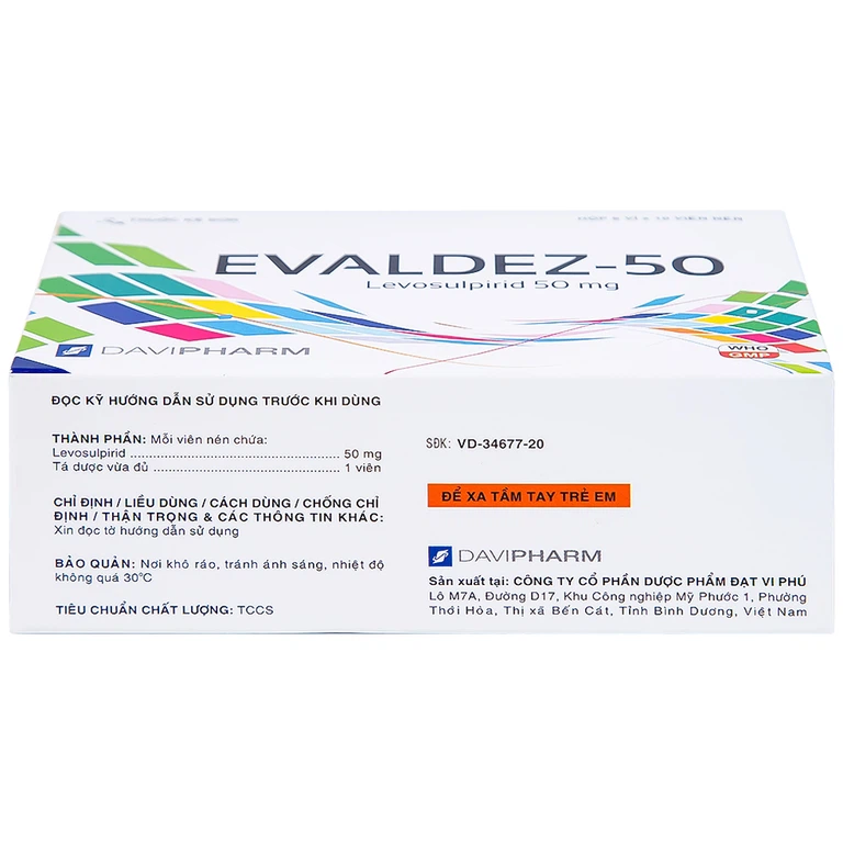 Thuốc Evaldez 50 Davipharm điều trị trầm cảm (6 vỉ x 10 viên)