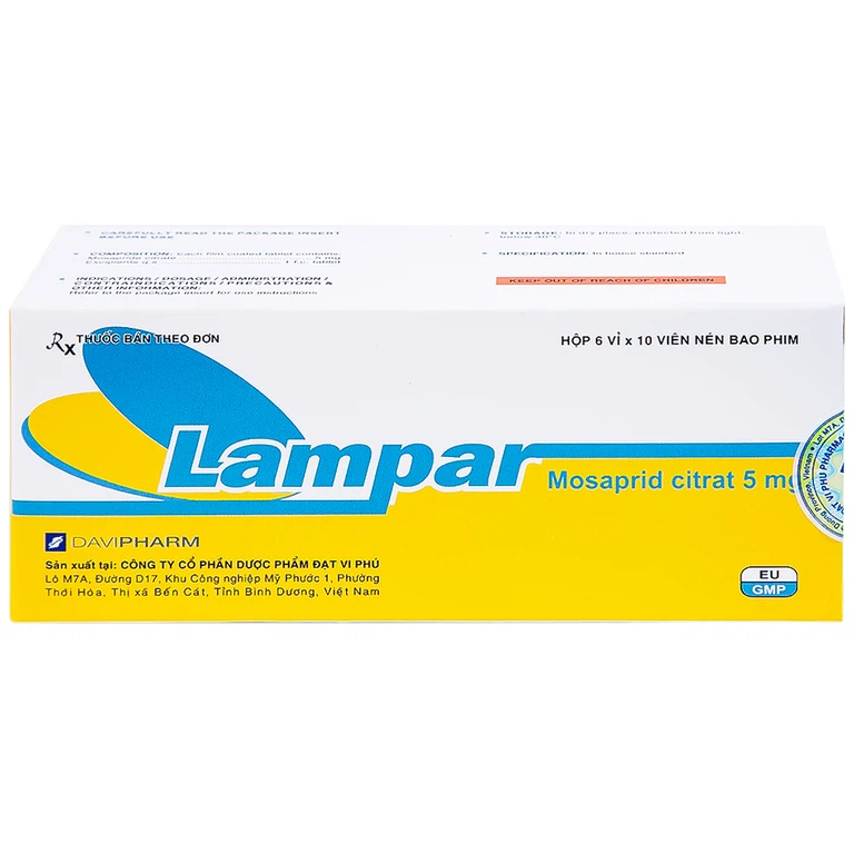 Viên nén Lampar 5mg DaviPharm điều trị bệnh trào ngược dạ dày - thực quản mạn tính (6 vỉ x 10 viên)