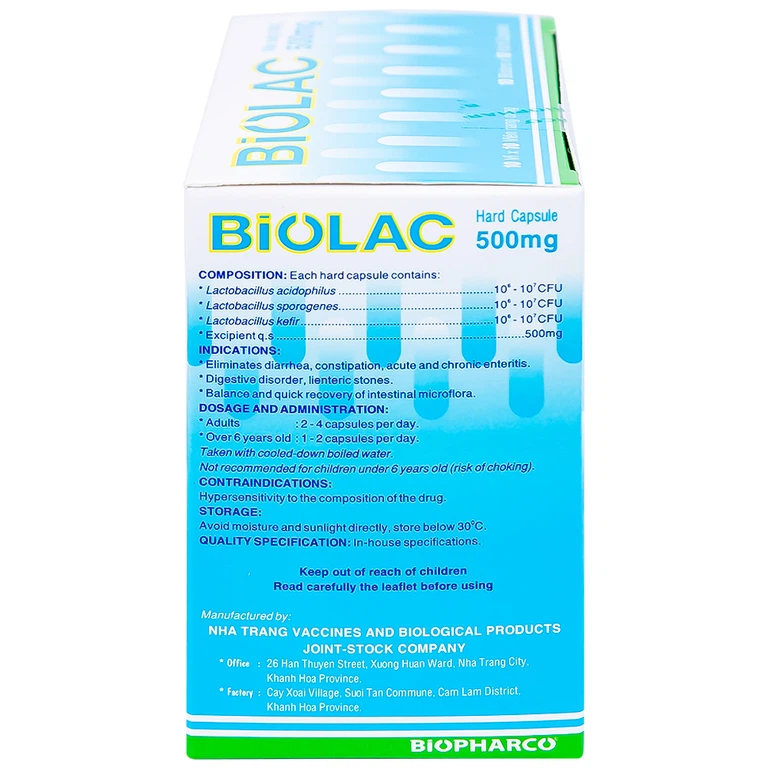 Men vi sinh sống Biolac Biopharco điều trị tiêu chảy, rối loạn tiêu hóa (10 vỉ x 10 viên)