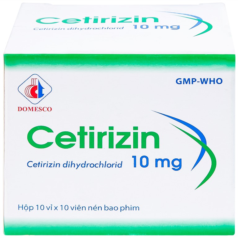 Thuốc Cetirizin 10mg Domesco điều trị viêm mũi dị ứng, mày đay (10 vỉ x 10 viên)
