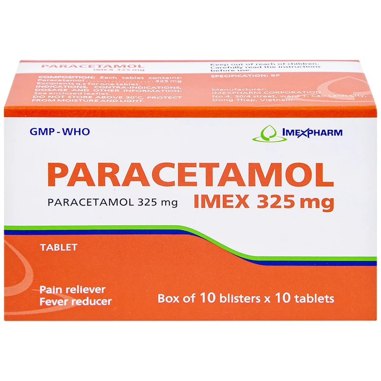 Viên nén Paracetamol Imex 325mg giảm nhức đầu, nhức răng, đau nhức bắp thịt (10 vỉ x 10 viên)