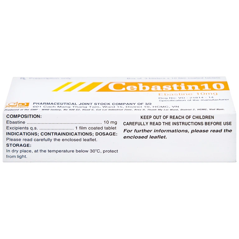 Thuốc Cebastin10 Dược 3-2 điều trị viêm mũi dị ứng, mày đay (3 vỉ x 10 viên) 