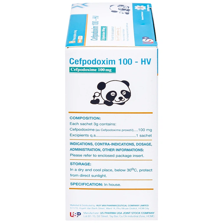 Bột pha hỗn dịch uống Cefpodoxim 100-HV USP điều trị nhiễm khuẩn (10 gói x 3g)