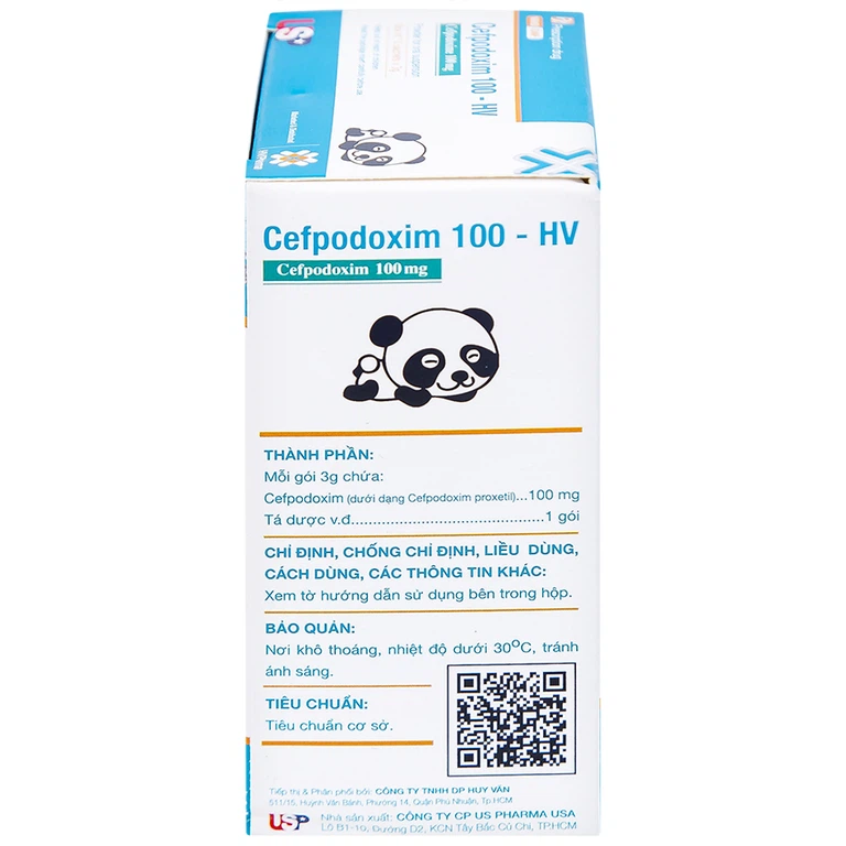 Bột pha hỗn dịch uống Cefpodoxim 100-HV USP điều trị nhiễm khuẩn (10 gói x 3g)