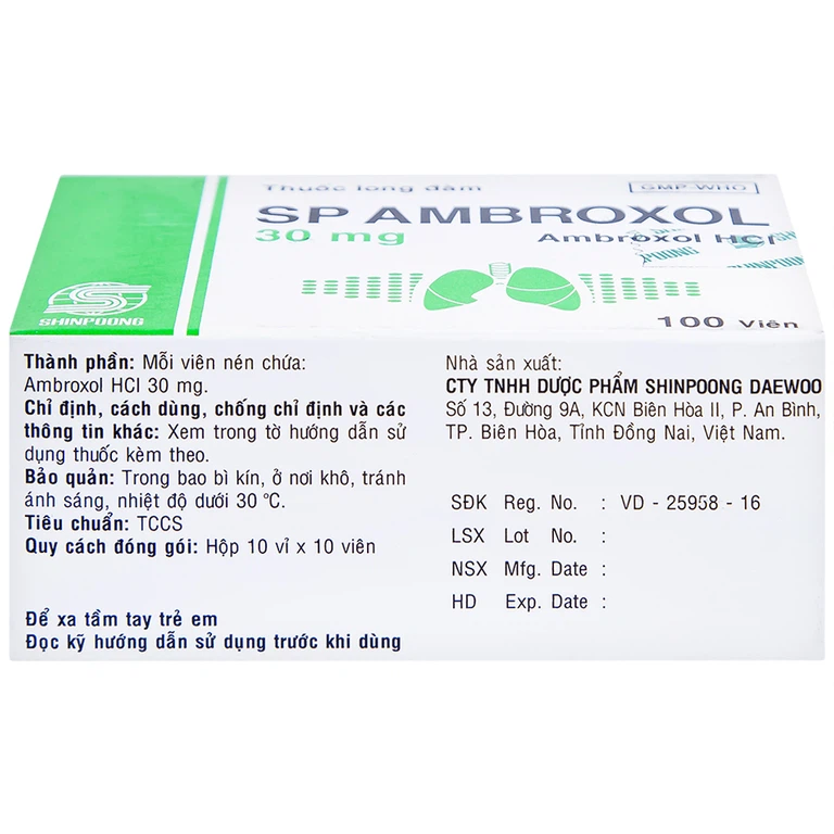 Thuốc SP Ambroxol 30mg điều trị các bệnh cấp và mạn tính ở đường hô hấp (10 vỉ x 10 viên)