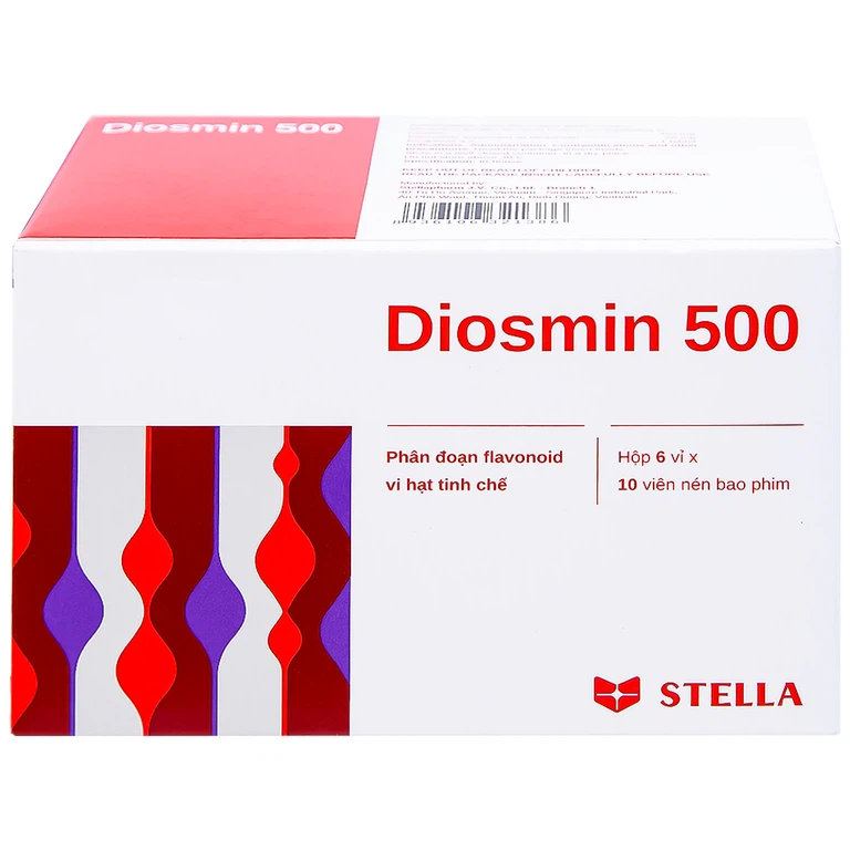 Thuốc Diosmin 500 Stella điều trị triệu chứng liên quan đến suy tĩnh mạch - mạch bạch huyết (6 vỉ x 10 viên)