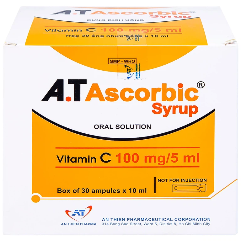 Siro A.T Ascorbic An Thiên bổ sung vitamin C, phòng và điều trị bệnh scorbut (30 ống x 10ml)
